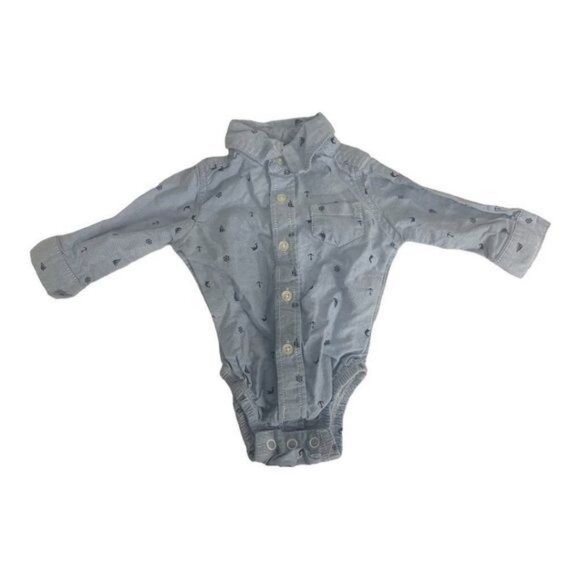 Carters Blue Nautical Print Baby Bodysuit With Collar & Buttons Size 3M - Picture 1 of 5